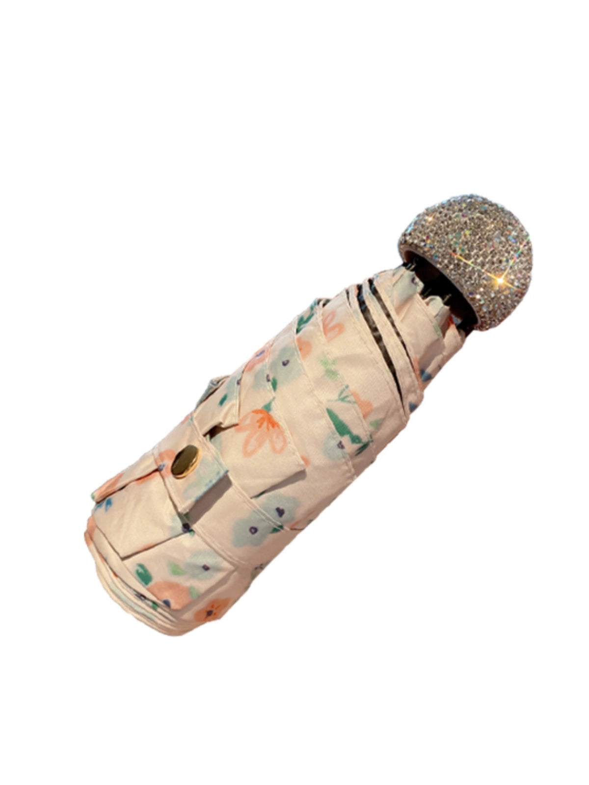 Diamond-Inlaid Mini Flower Folding Parasol – Portable Anti-UV Summer Sun Umbrella for Women, Travel & Vacation