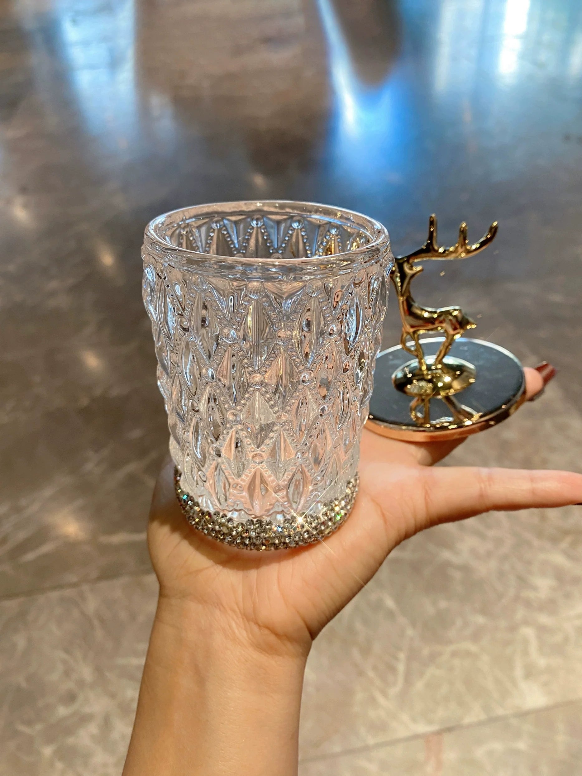 Diamond-Encrusted Glass Storage Jar – Multifunctional Box for Toothpicks, Floss & Cotton Swabs