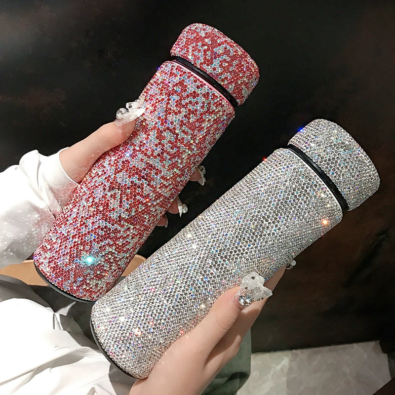 Full Diamond-Encrusted Insulated Stainless Steel Cup – Portable High-End Water Tumbler