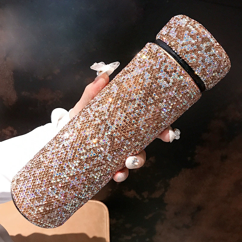 Full Diamond-Encrusted Insulated Stainless Steel Cup – Portable High-End Water Tumbler