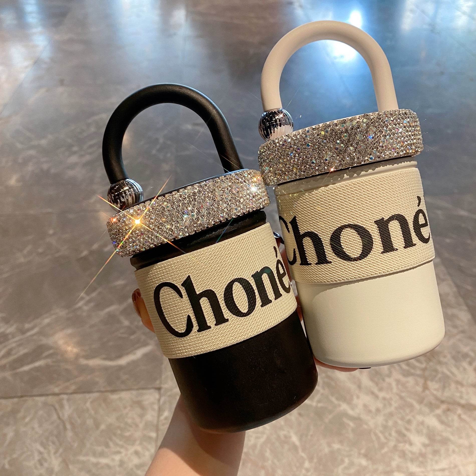 Diamond-Encrusted 316 Stainless Steel Mini Thermos Cup – Portable Light Luxury Coffee & Water Cup for Women