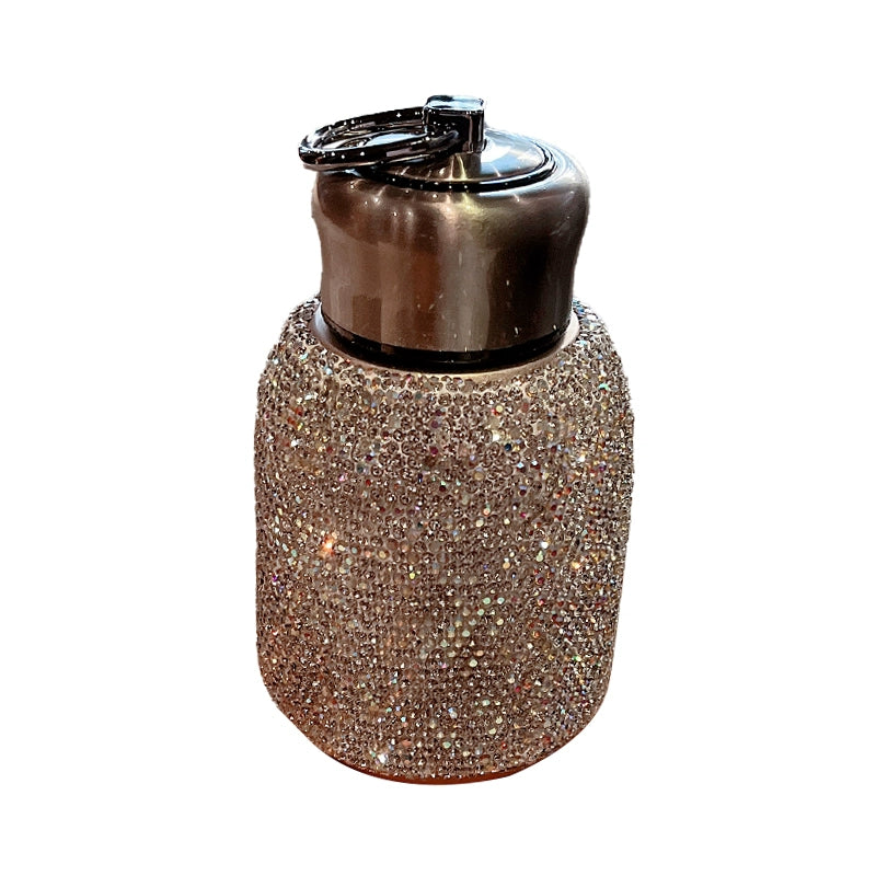 Diamond-Encrusted Stainless Steel Thermos Cup – Portable Crossbody Water Bottle for Car & Travel