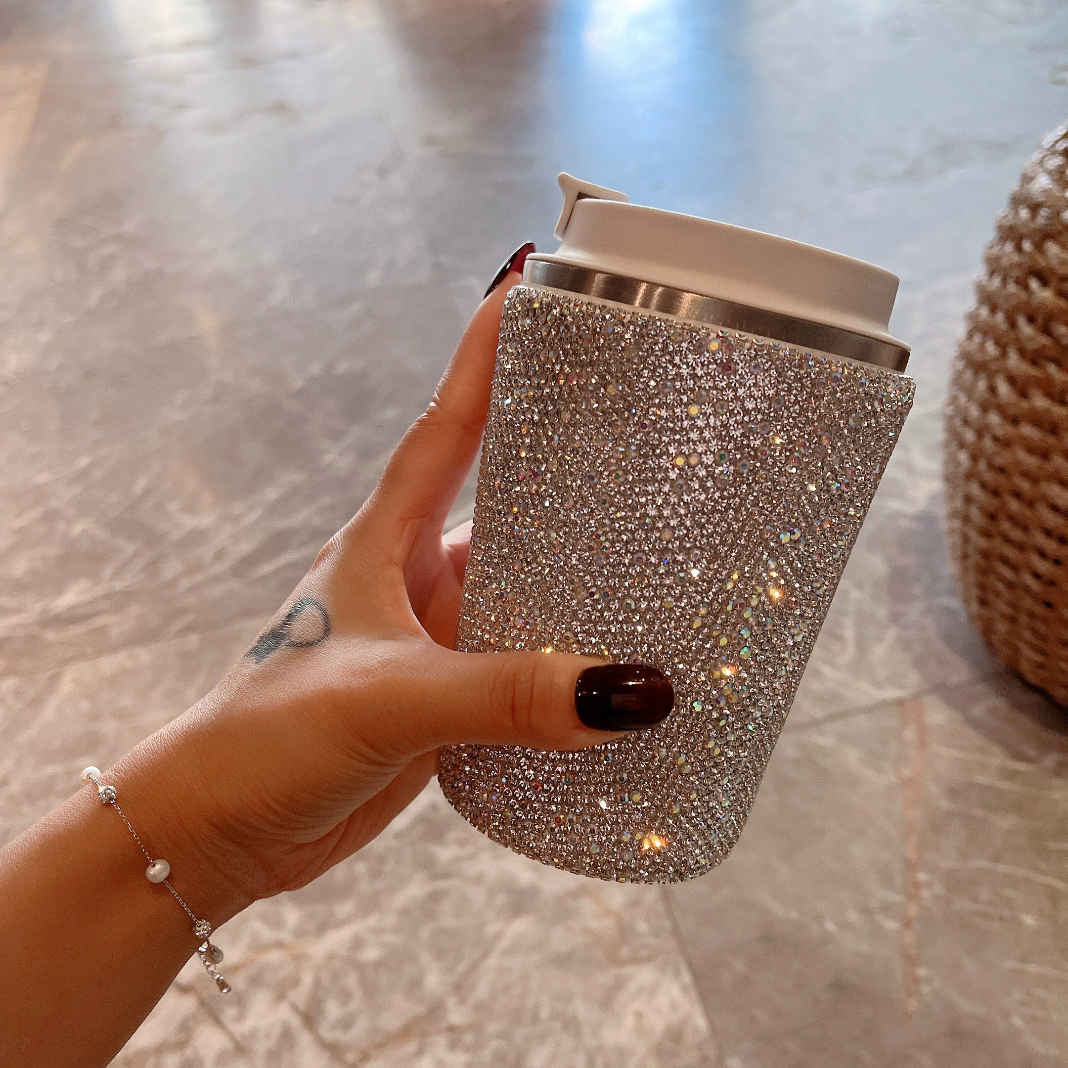 Diamond-Encrusted Stainless Steel Thermos Cup – Large-Capacity Portable Water Bottle for Car & Travel