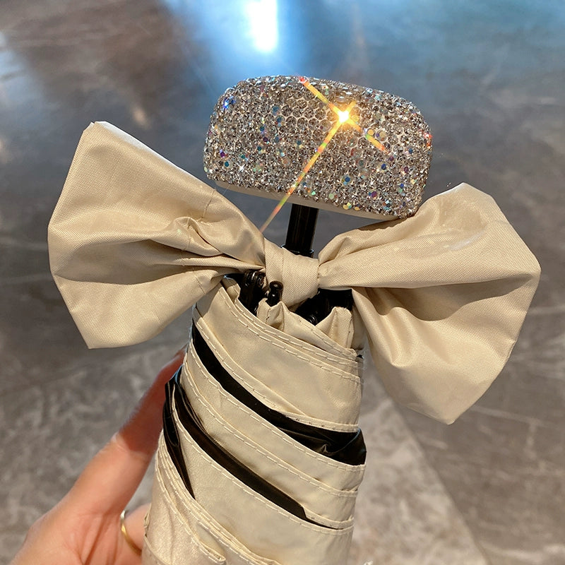 Diamond-Inlaid Mini Flower Folding Parasol – Portable Anti-UV Summer Sun Umbrella for Women, Travel & Vacation