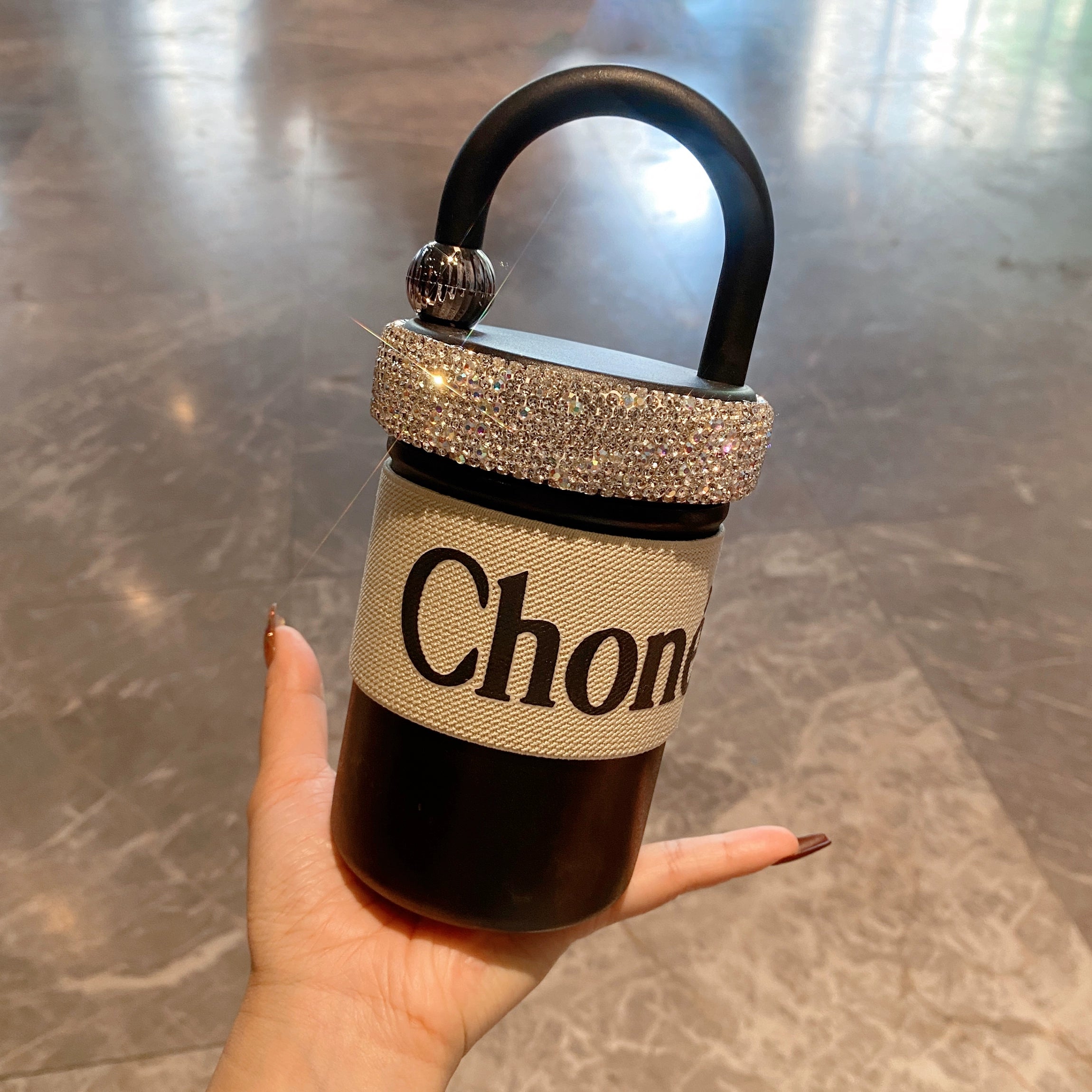 Diamond-Encrusted 316 Stainless Steel Mini Thermos Cup – Portable Light Luxury Coffee & Water Cup for Women