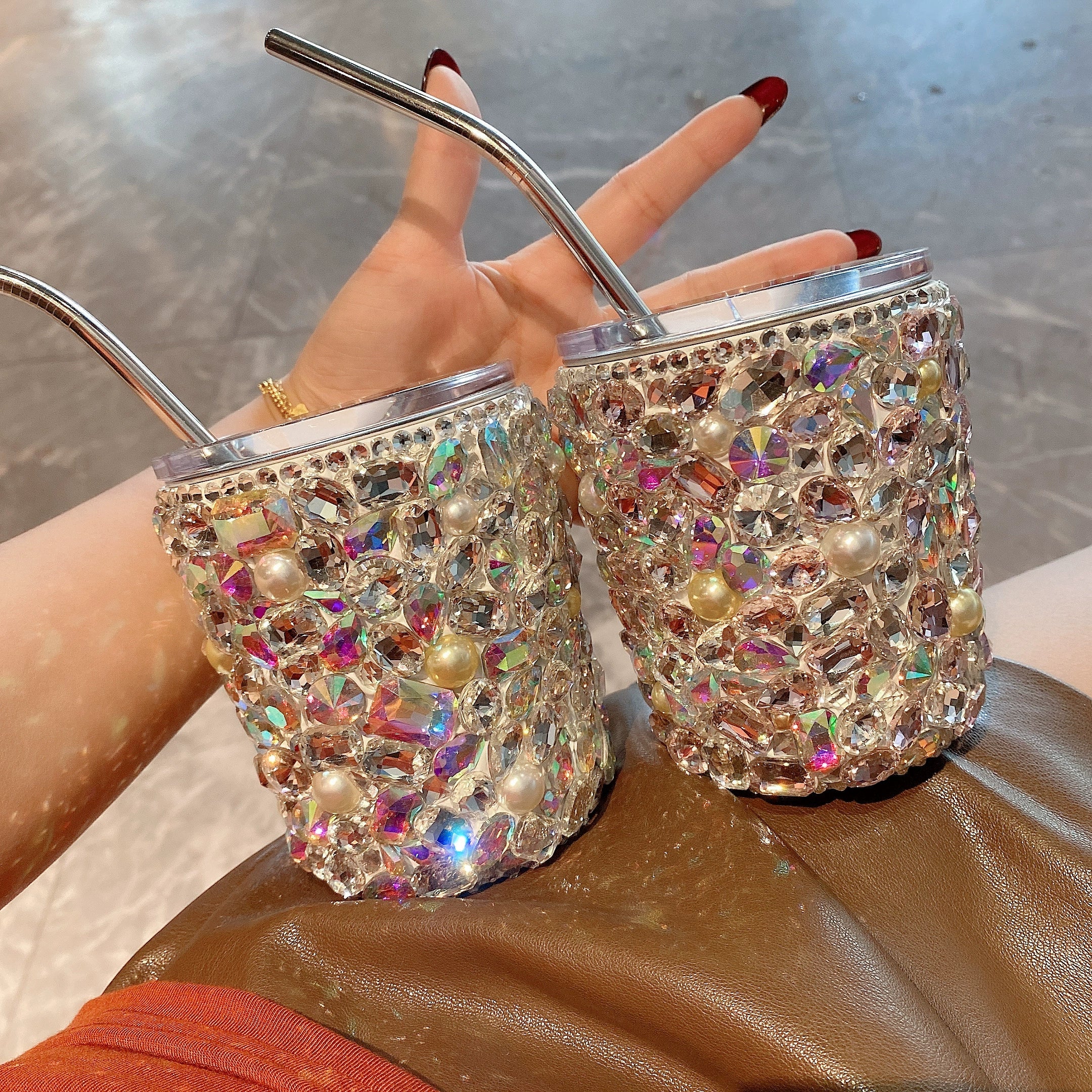 Luxury Diamond-Encrusted Straw Cup – High-End Portable Stainless Steel Water Tumbler