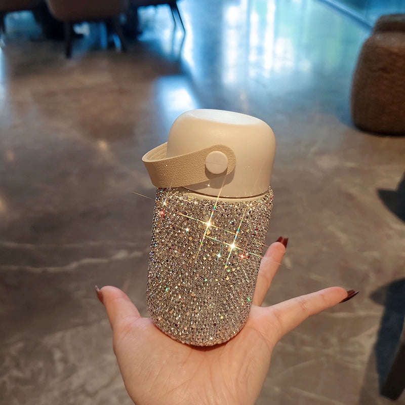 Sparkly Diamond Mini Thermos Cup – Cute Portable Stainless Steel Water Cup for Women