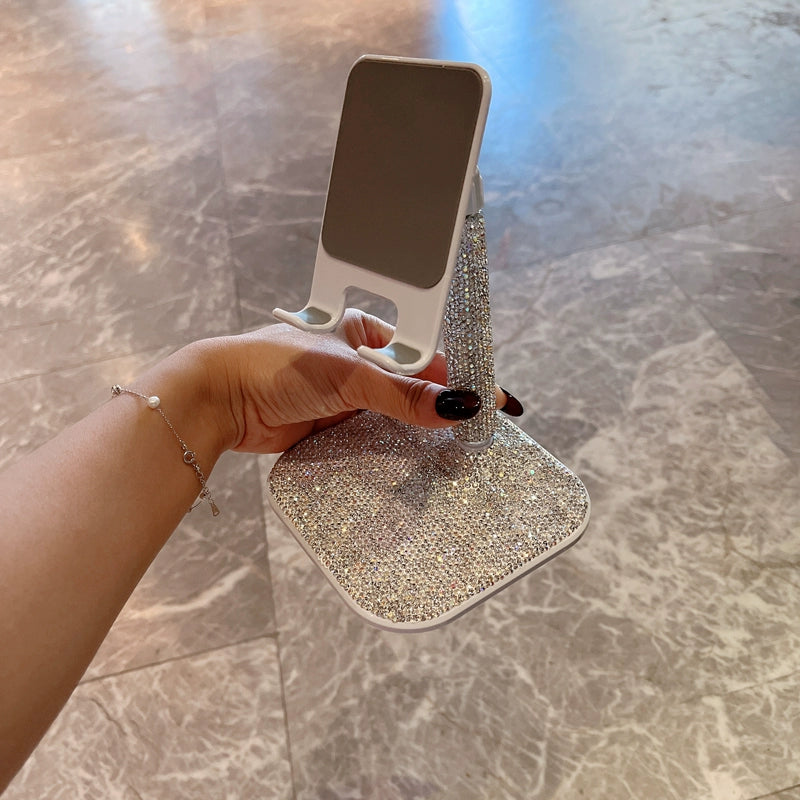 Diamond-Encrusted Telescopic Mobile & Tablet Holder – Portable Desktop Stand for Live Streaming