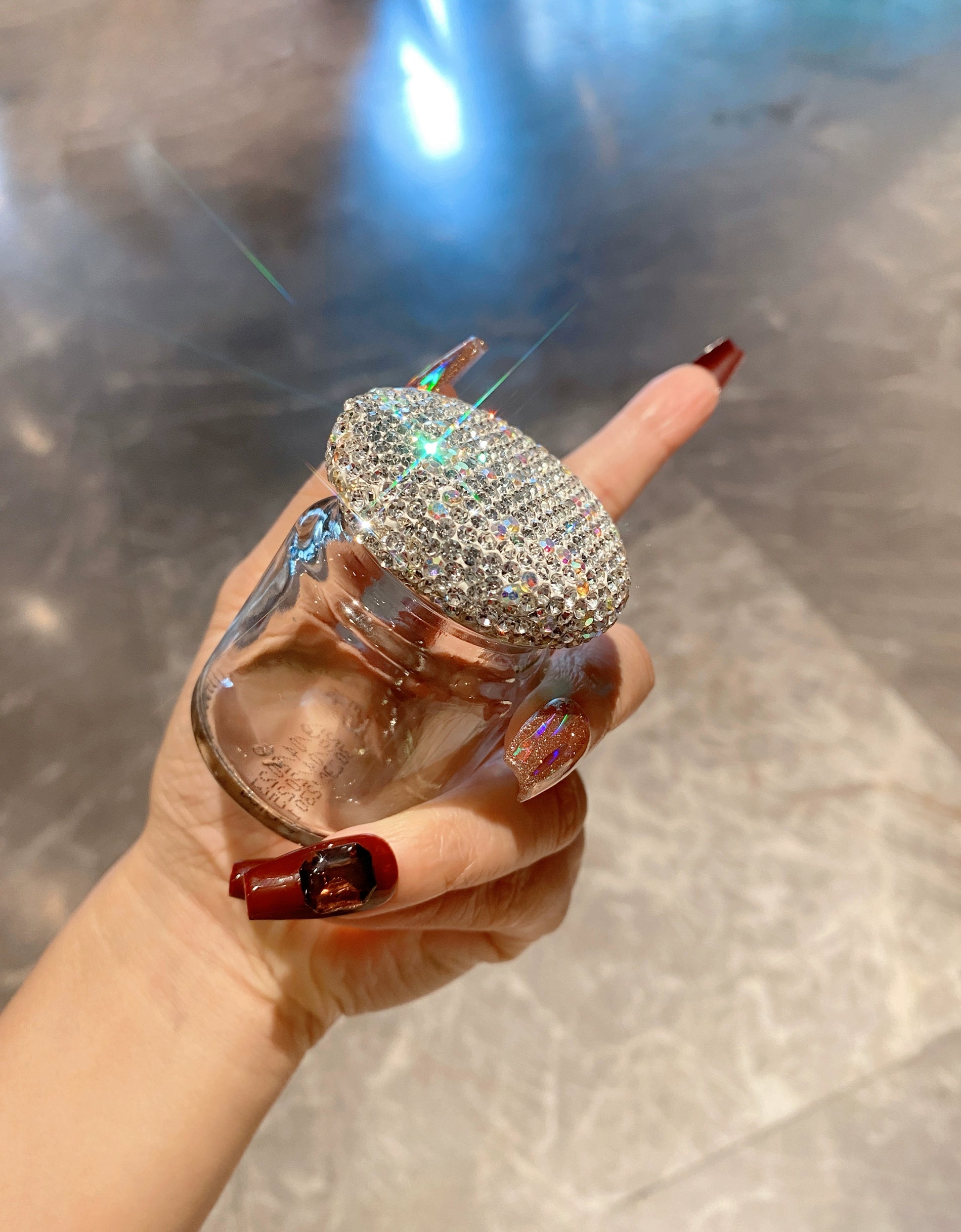 Diamond-Encrusted Mini Glass Storage Jar – Portable Golden Beans & Small Items Organizer