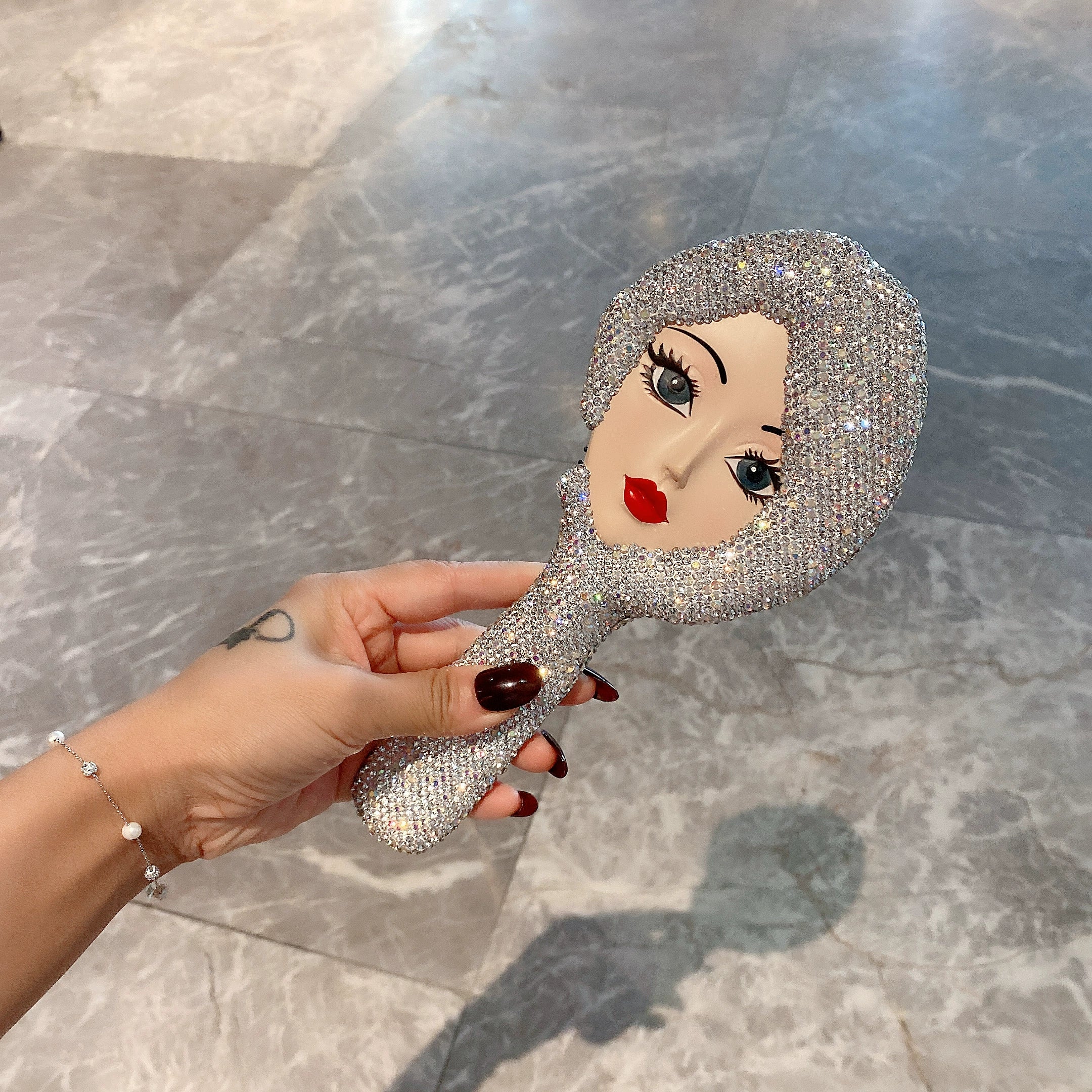 Diamond-Encrusted Princess Airbag Massage Hair Comb – Portable Wooden Hair Care Comb for Women, Dorm & Dressing Table