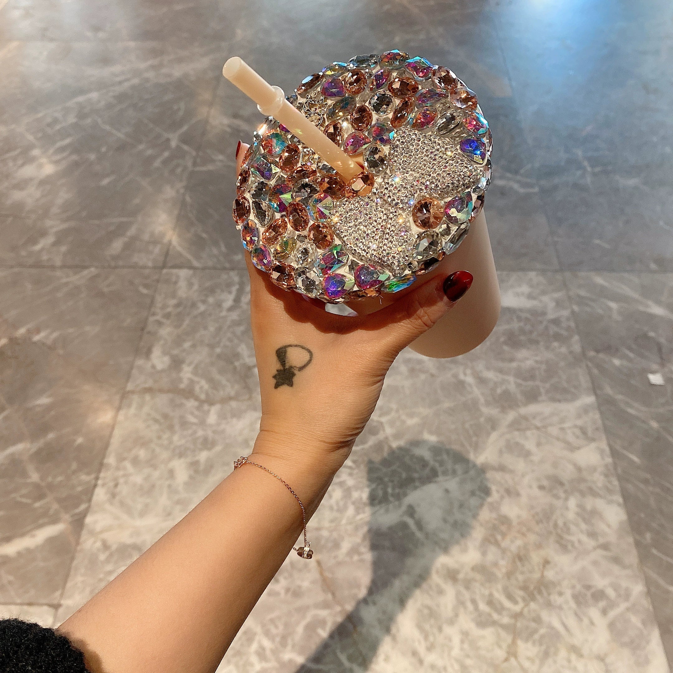 Pink Girly Heart Diamond-Encrusted Water & Straw Cup – Luxury Large-Capacity Portable Tumbler