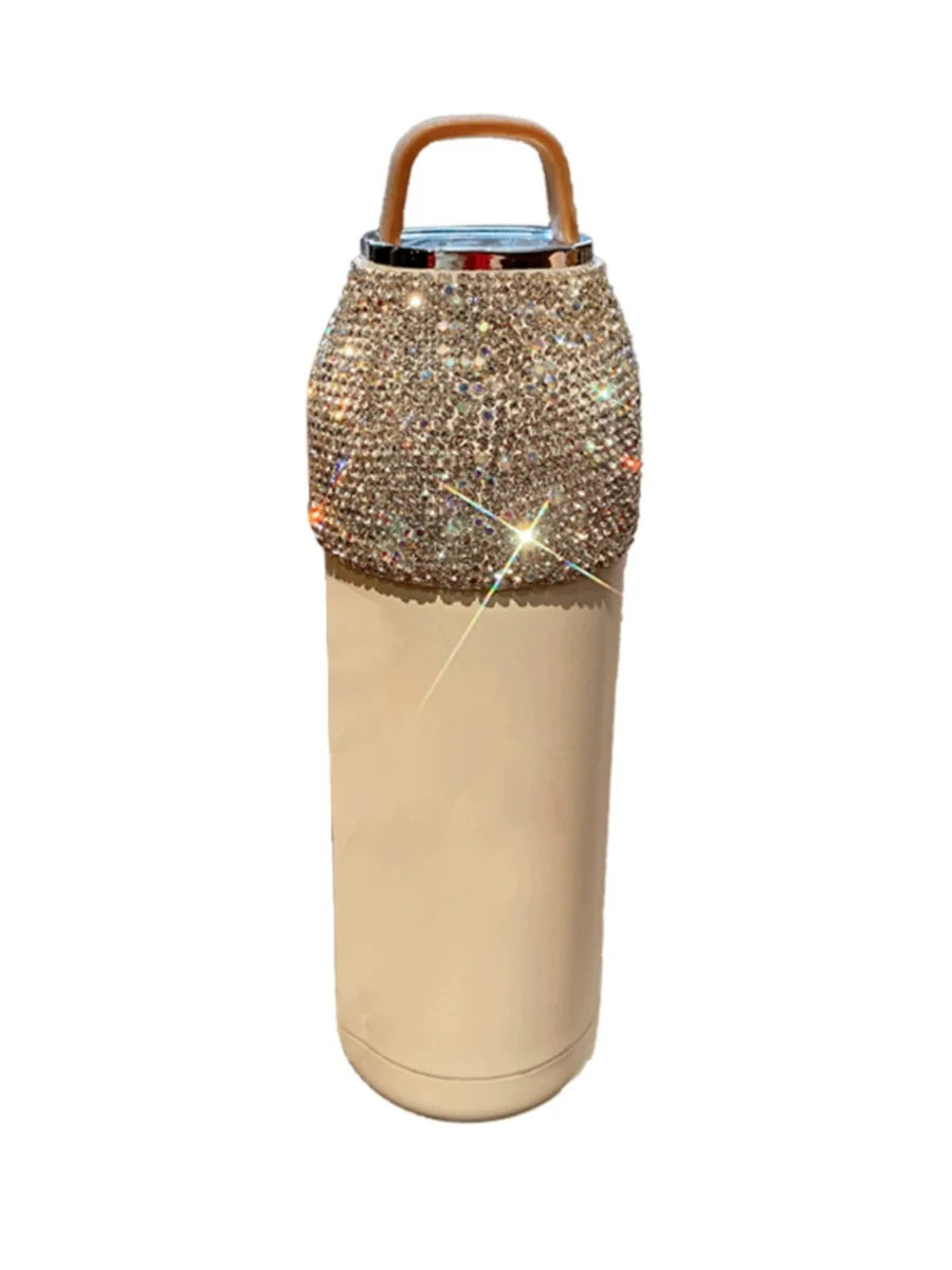 Large-Capacity Diamond-Encrusted Stainless Steel Thermos – Portable Outdoor Tumbler