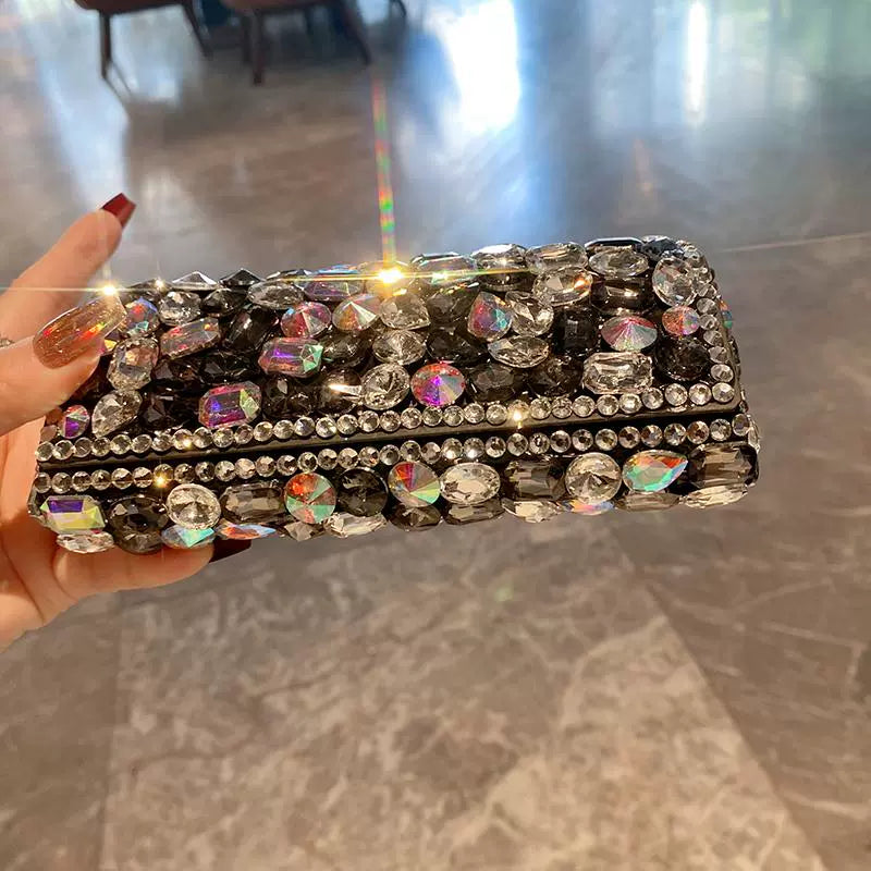 Diamond-Encrusted Portable Glasses Case – Black & White Leather, Shockproof & Drop-Resistant, Women’s Eyewear Storage Box