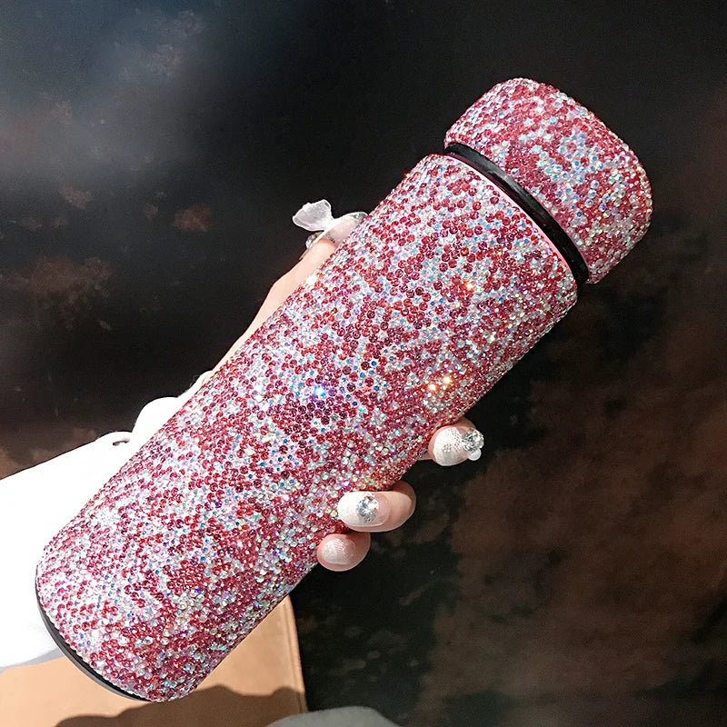 Full Diamond-Encrusted Insulated Stainless Steel Cup – Portable High-End Water Tumbler