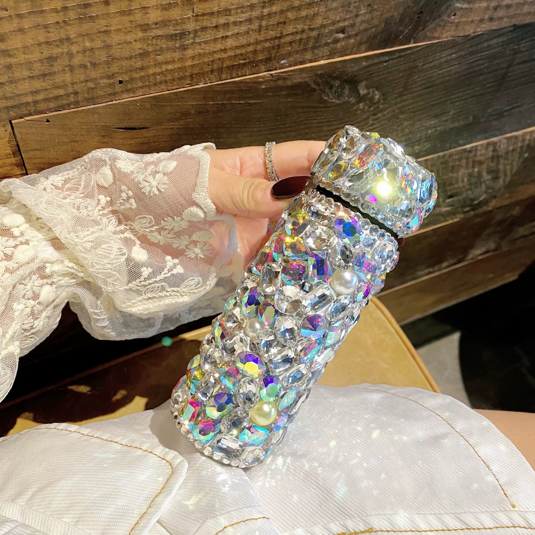 Glamorous Diamond Water Bottle – Mini Portable Stainless Steel Thermos for Women