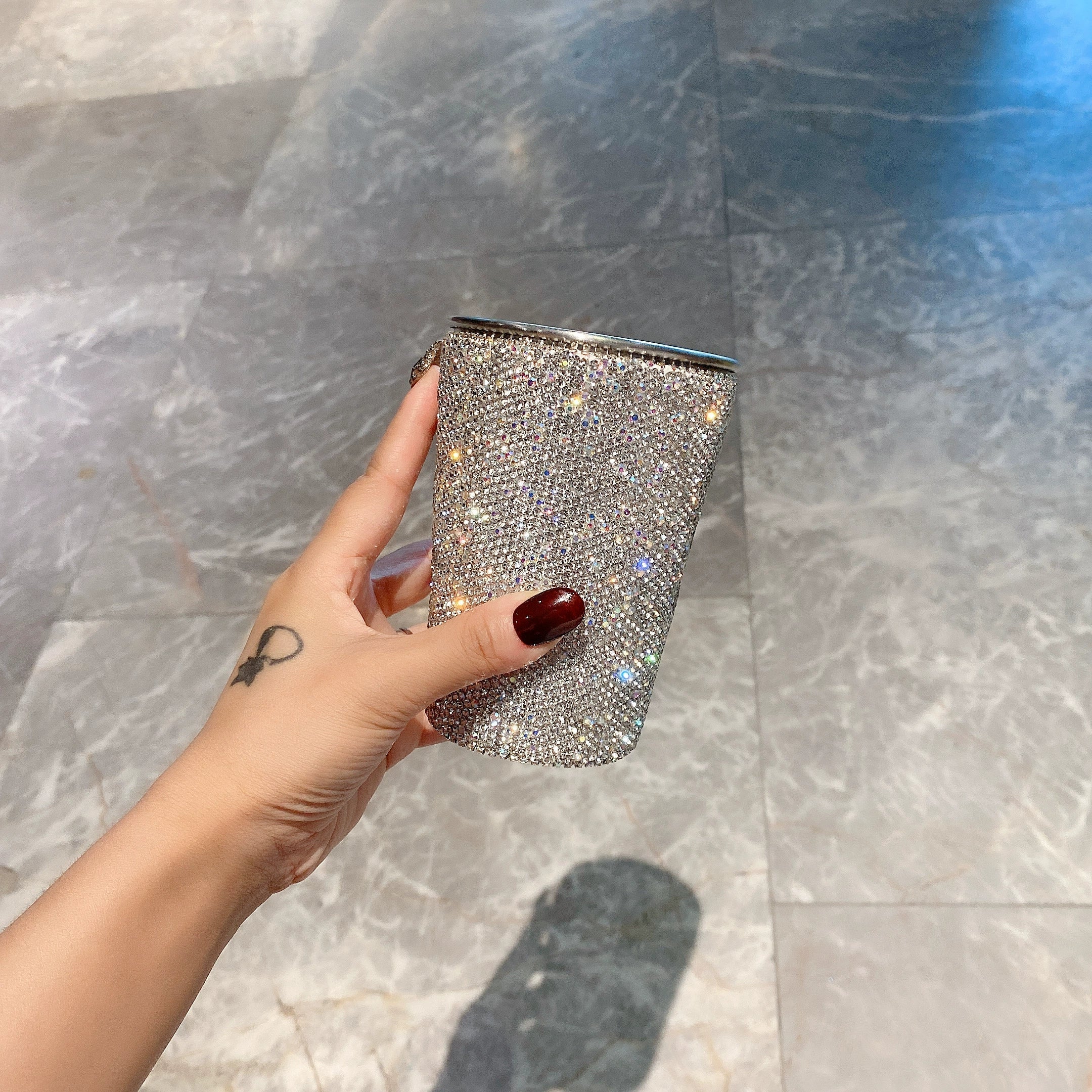 Sparkling Diamond Stainless Steel Mug – Portable Outdoor Coffee & Beer Cup, Single-Layer