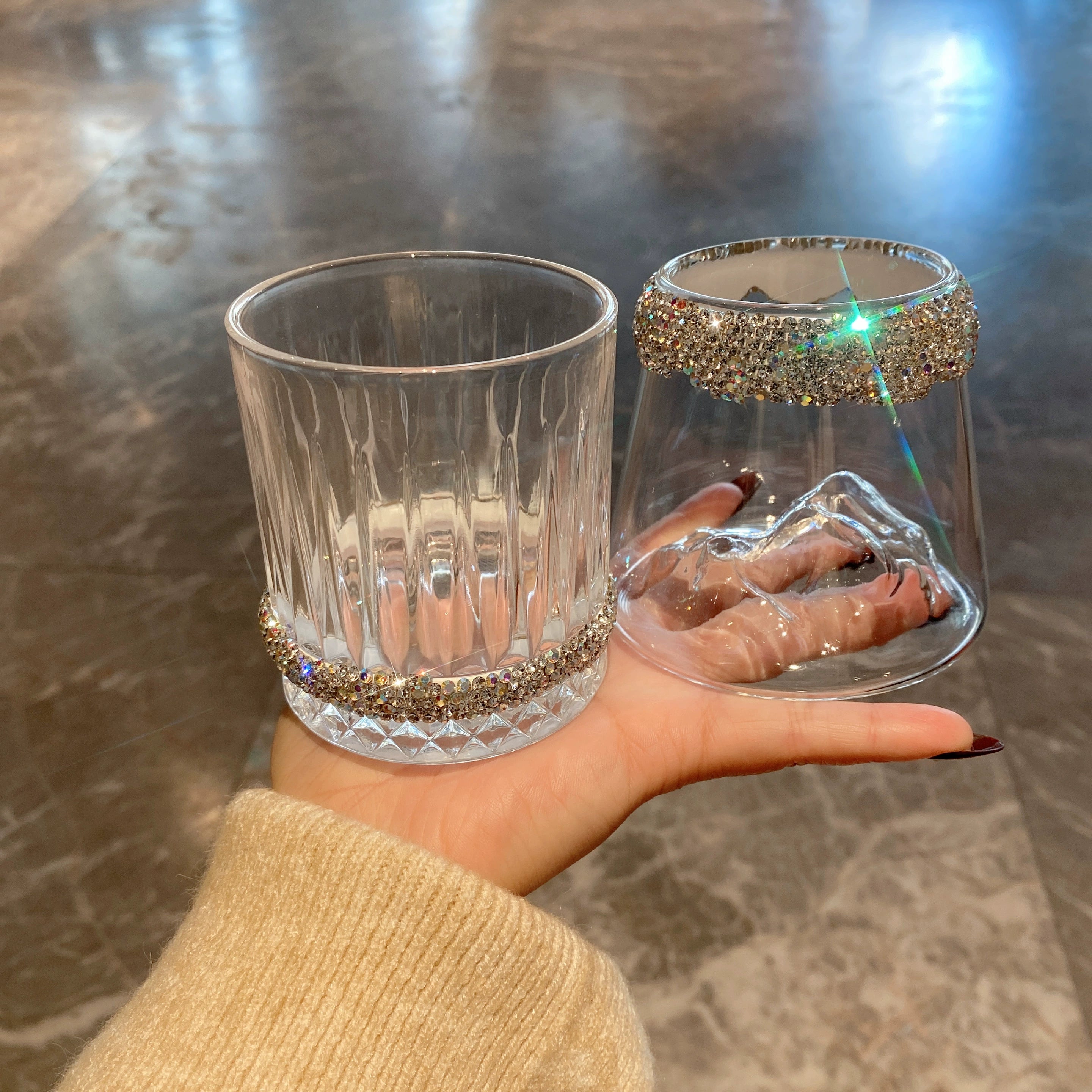 Bling Rhinestone Whiskey Glass – Clear Dessert & Beverage Cup for Home, Coffee & Gifts