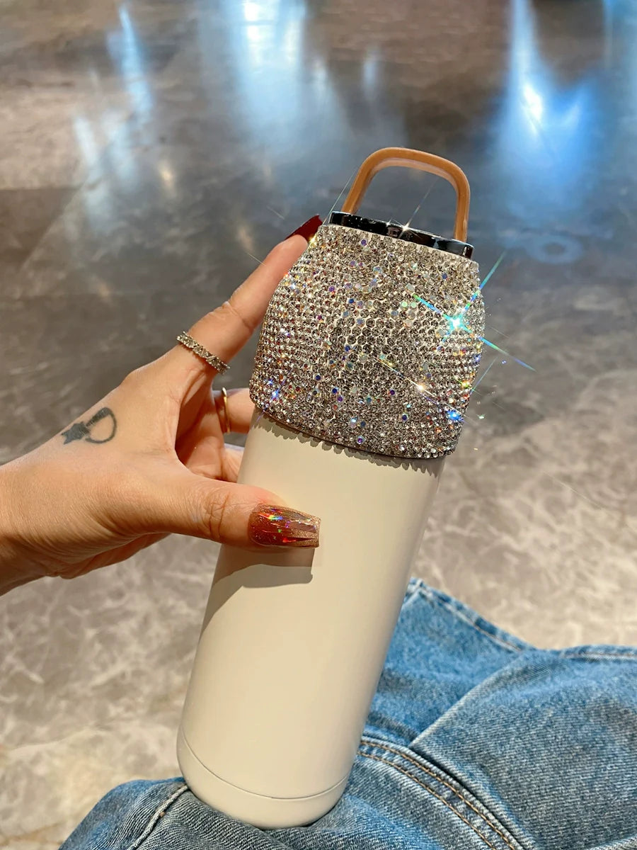 Large-Capacity Diamond-Encrusted Stainless Steel Thermos – Portable Outdoor Tumbler
