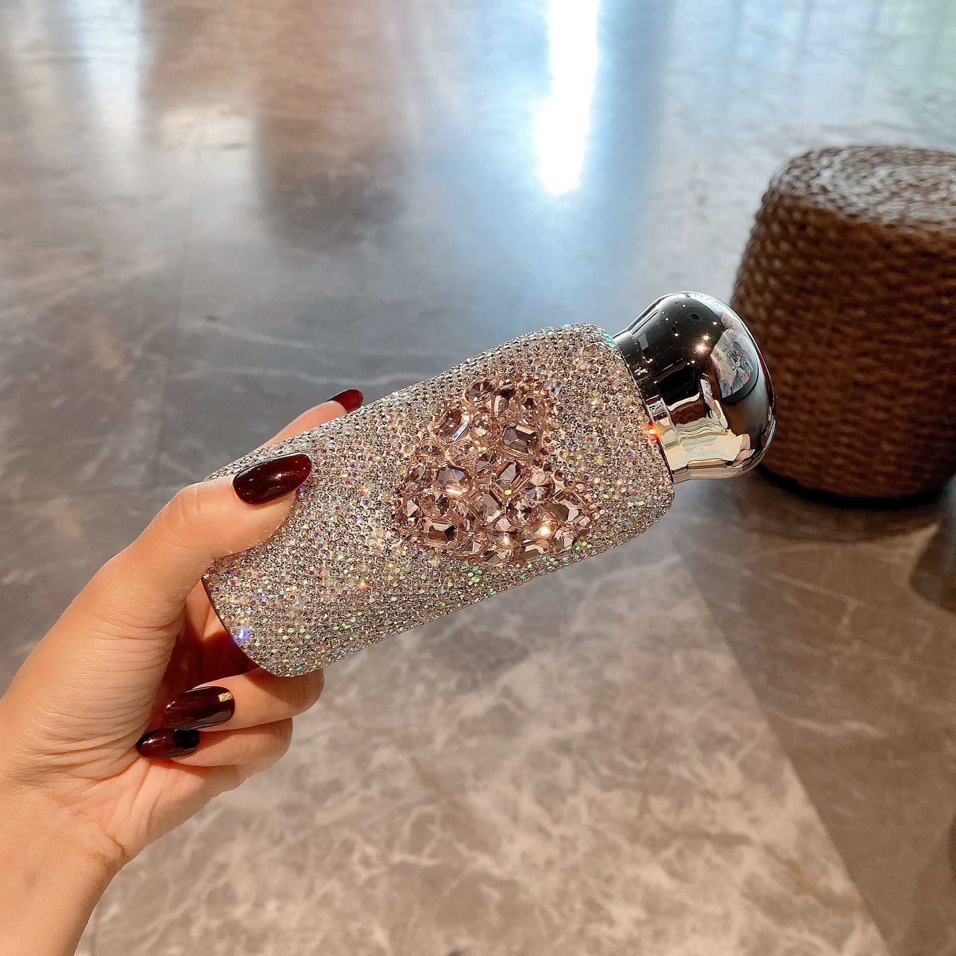 Diamond-Encrusted Love Stainless Steel Thermos Cup – Portable Car Water Bottle for Women