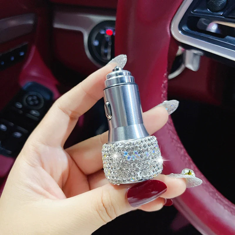 Multi-Function Car Fast Charger with 1-3 Retractable Camellia Diamond Data Cables