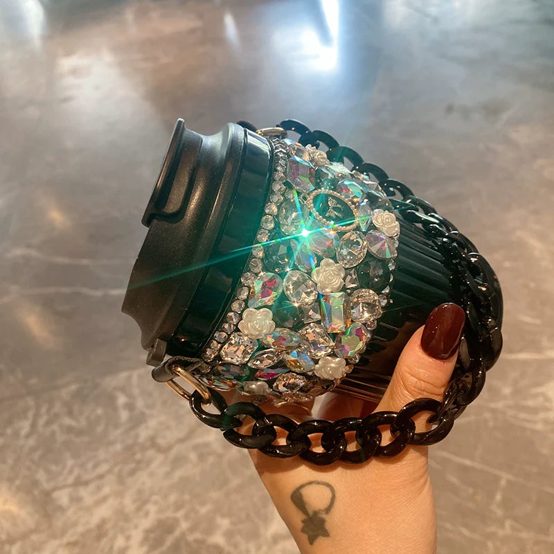 Diamond Flower Chain Coffee & Water Cup – Stylish Handheld Cup for Women