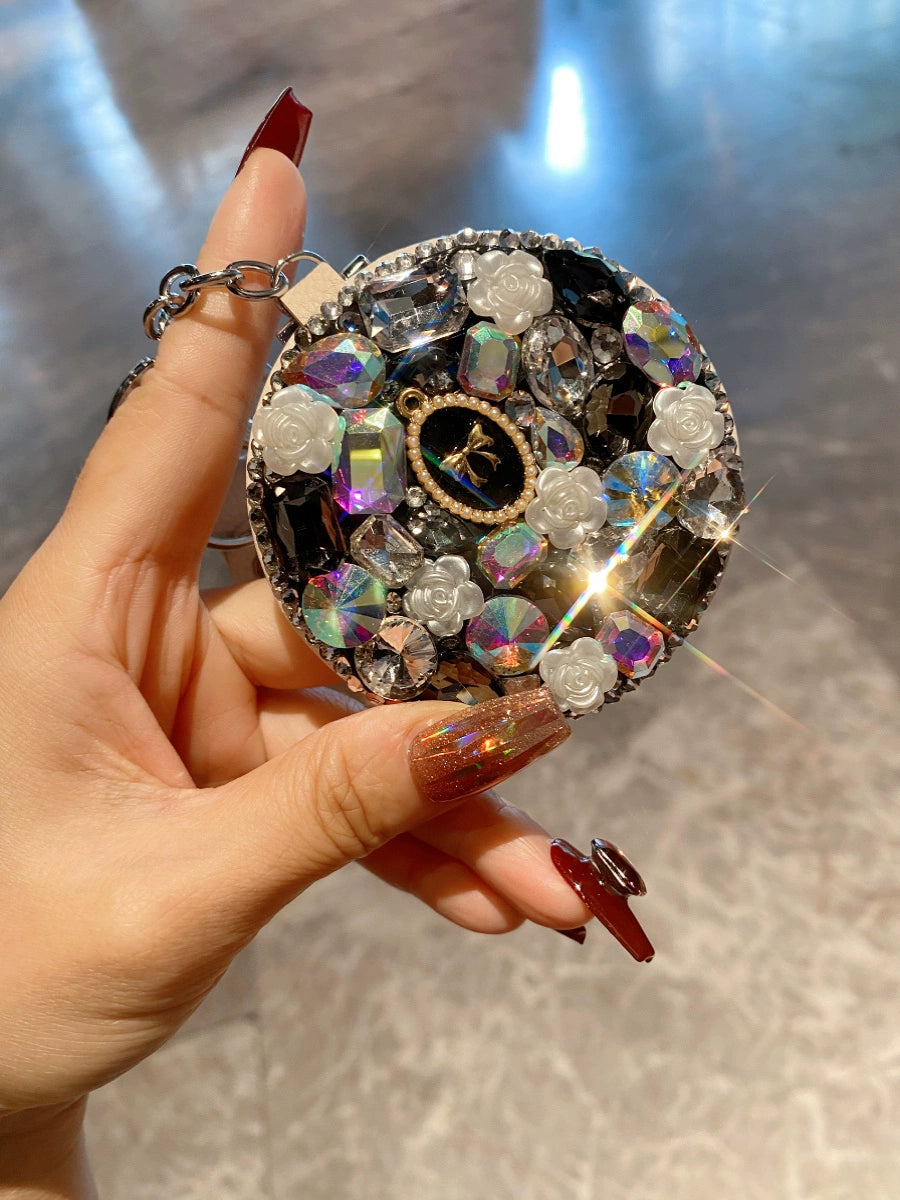 Diamond-Encrusted Mini Handheld Makeup Mirror – Double-Sided Foldable Flip-Top High-Definition Mirror