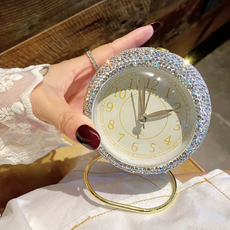 High-End Diamond Table Clock – Stylish Desktop Alarm Clock for Bedroom & Living Room