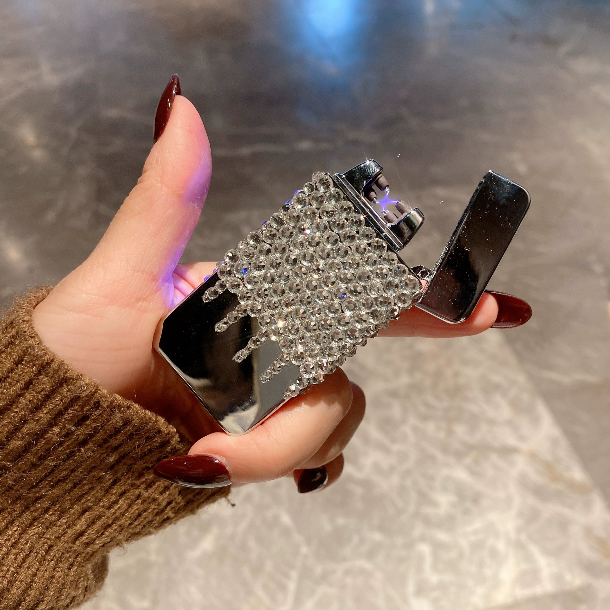 Diamond-Encrusted Rechargeable Arc Lighter – Portable USB Electric Lighter for Outdoor & Travel
