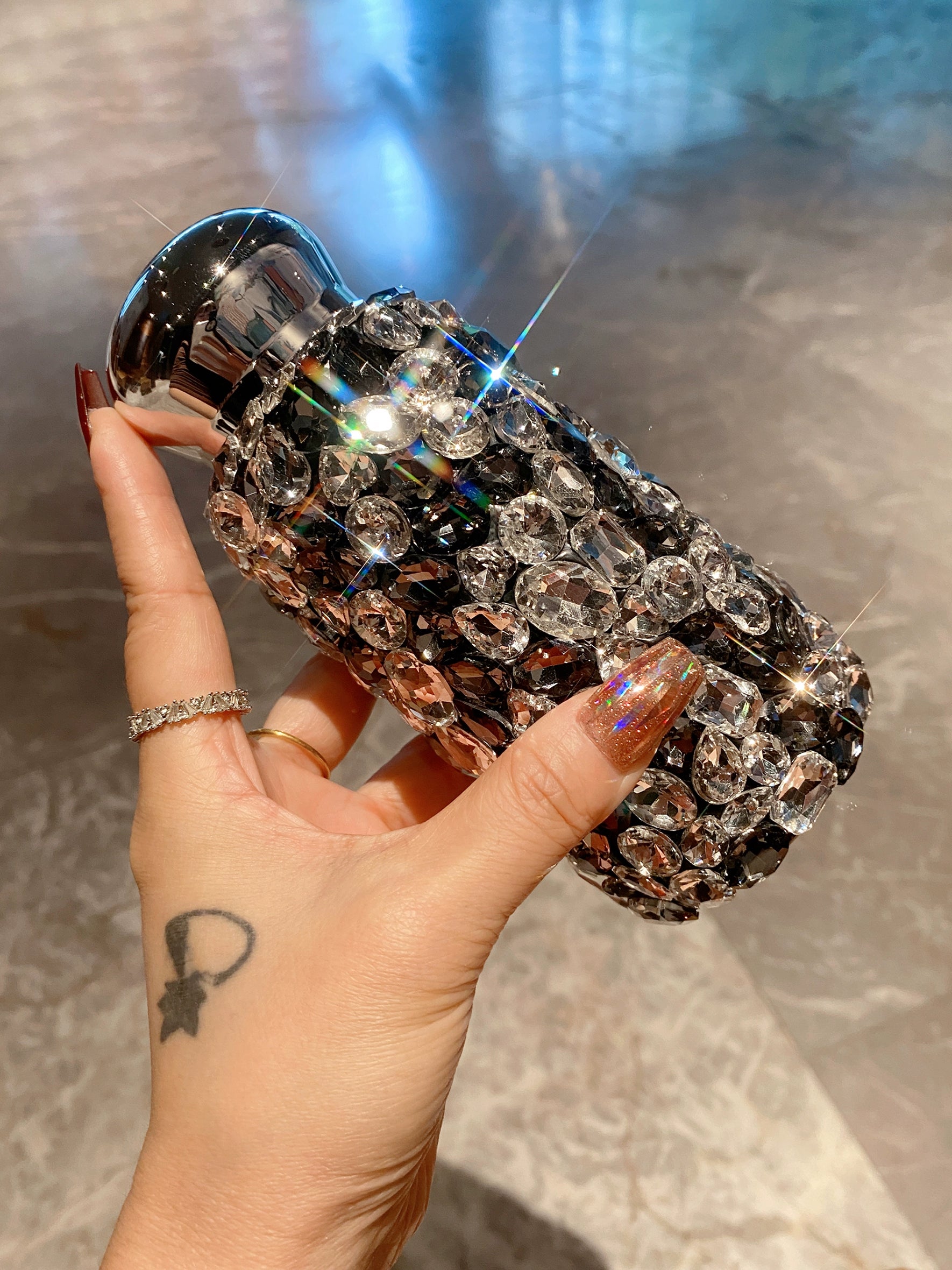 Mini Diamond-Encrusted Stainless Steel Thermos Cup – Portable Water Bottle for Women & Travel