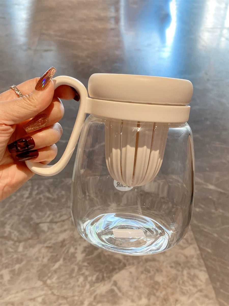 Diamond-Encrusted Big Belly Glass Cup – Large Capacity Tea & Water Tumbler with Tea Infuser