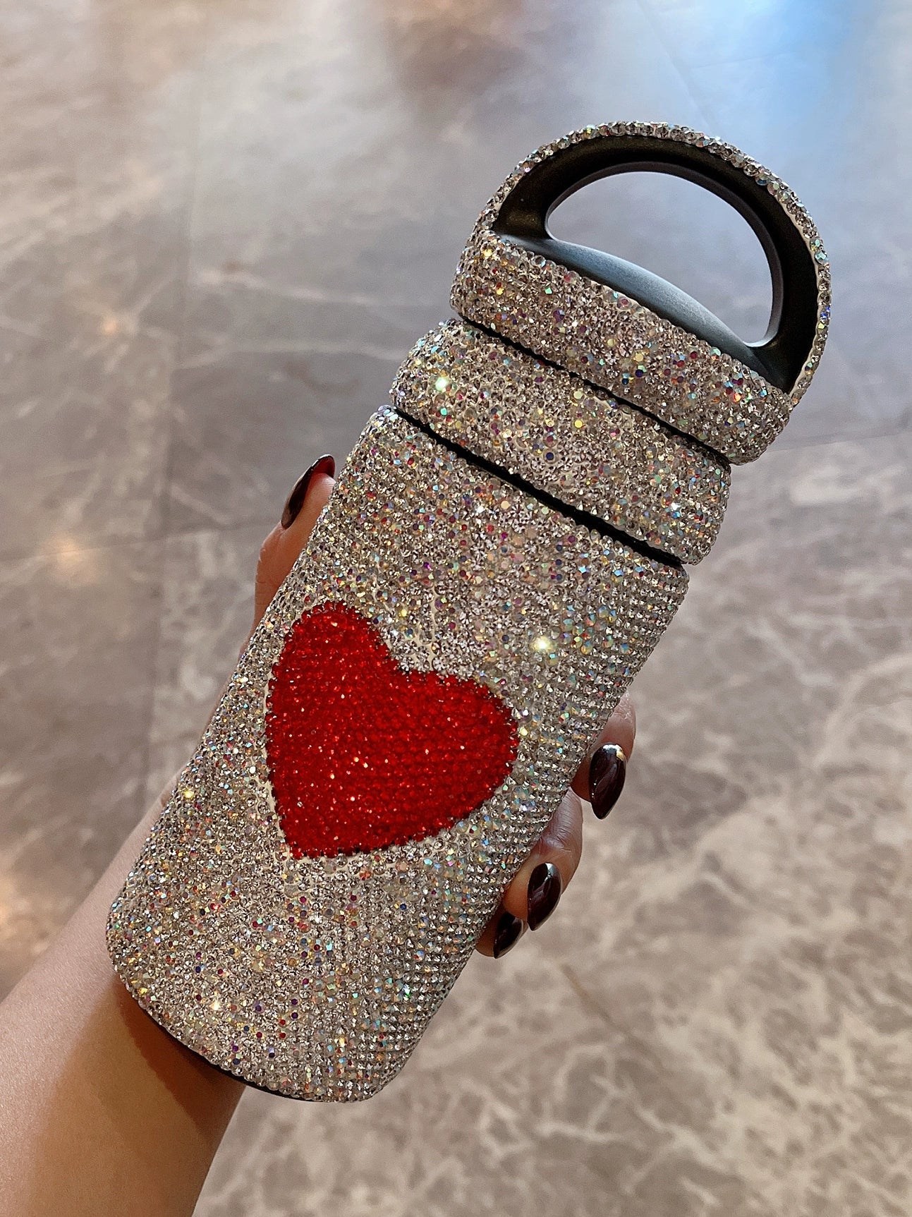 Portable Diamond Thermos Cup – Stainless Steel Large Capacity Love Mug