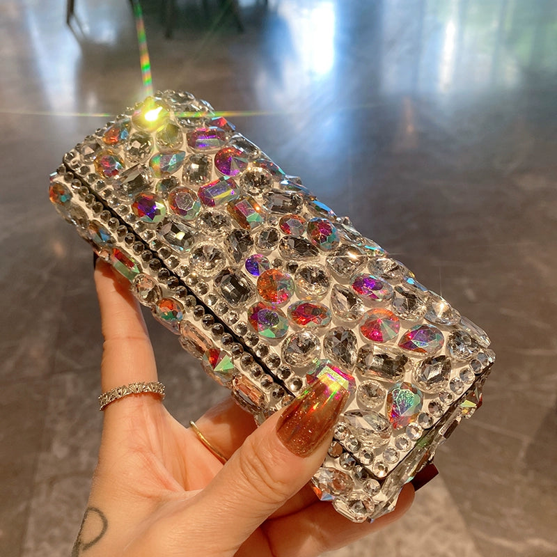 Diamond-Encrusted Portable Glasses Case – Black & White Leather, Shockproof & Drop-Resistant, Women’s Eyewear Storage Box