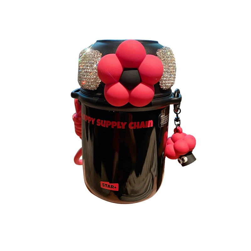 Diamond-Encrusted Stainless Steel Thermos – Portable Water Cup for Office & Travel