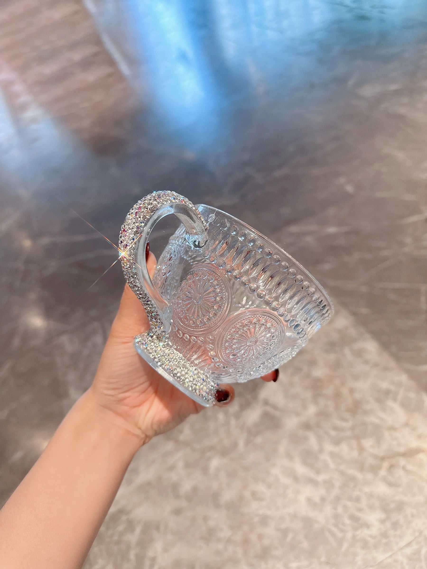 Diamond-Encrusted Sunflower Glass – Embossed Cup for Milk, Juice & Water