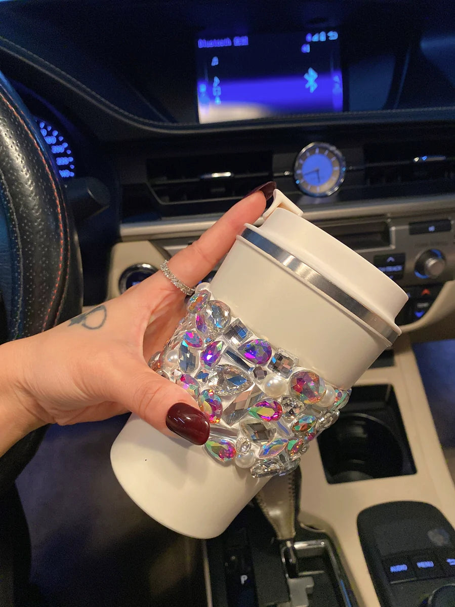 Diamond-Encrusted Stainless Steel Coffee Cup – Portable Thermos Tumbler, Car Water Bottle for Women