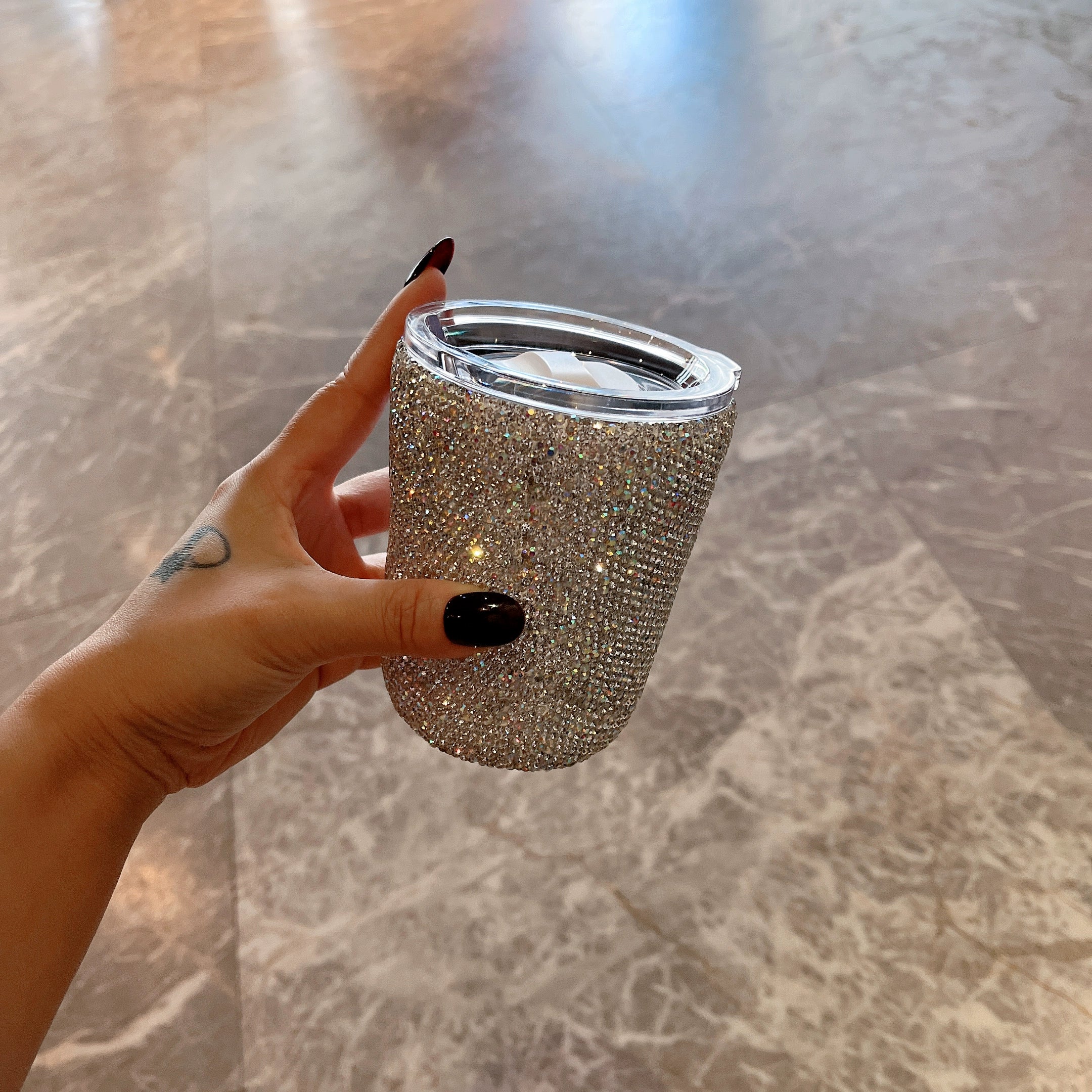Diamond-Encrusted Straw Thermos Cup – Portable Water Bottle for Home, Office & School