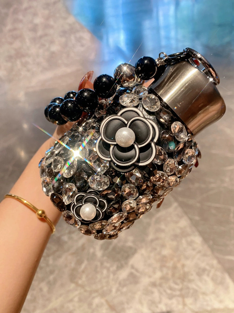 Bling Camellia Stainless Steel Tumbler – Rhinestone Insulated Coffee Cup for Travel & Daily Use