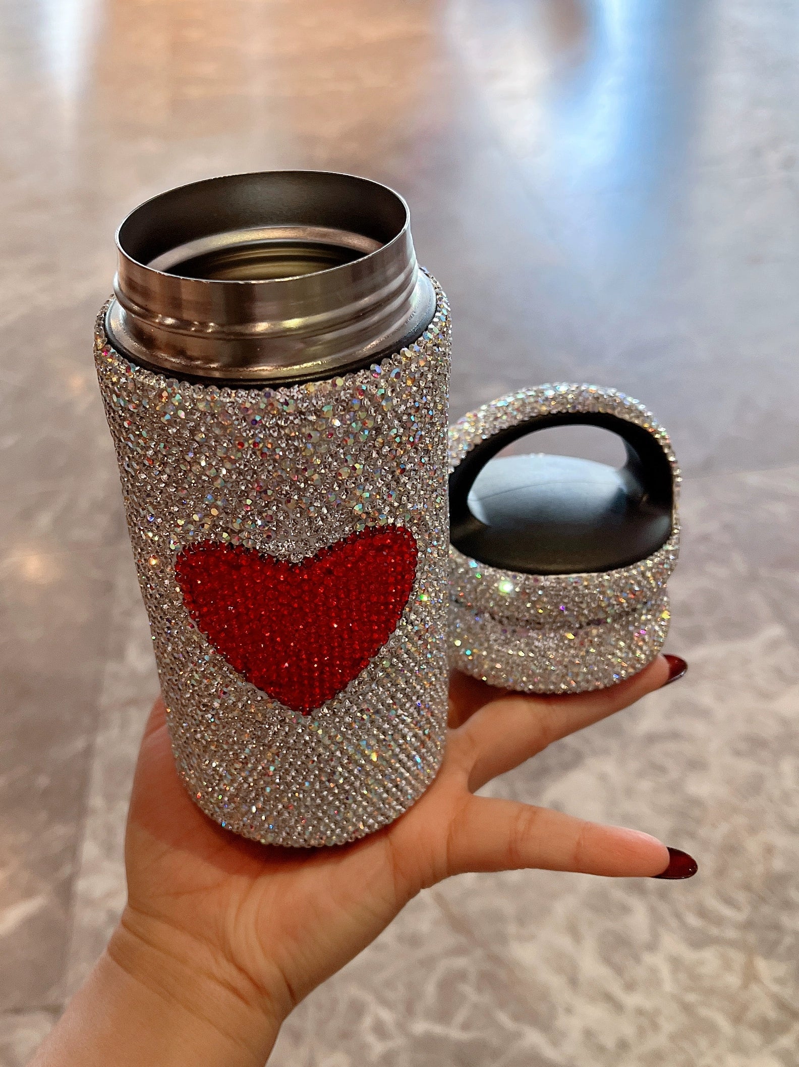 Portable Diamond Thermos Cup – Stainless Steel Large Capacity Love Mug
