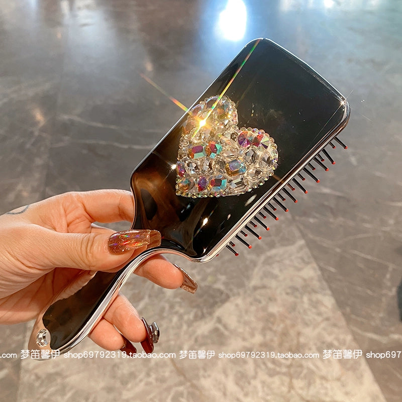 Diamond-Encrusted Princess Airbag Massage Hair Comb – Portable Wooden Hair Care Comb for Women, Dorm & Dressing Table