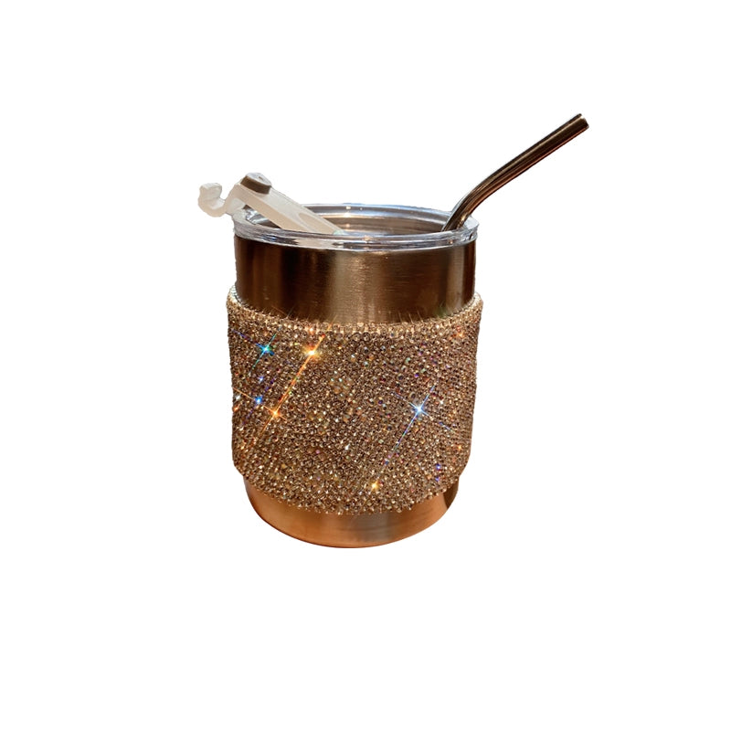 Diamond-Encrusted Stainless Steel Coffee Cup – Portable Straw Cup for Home & Office