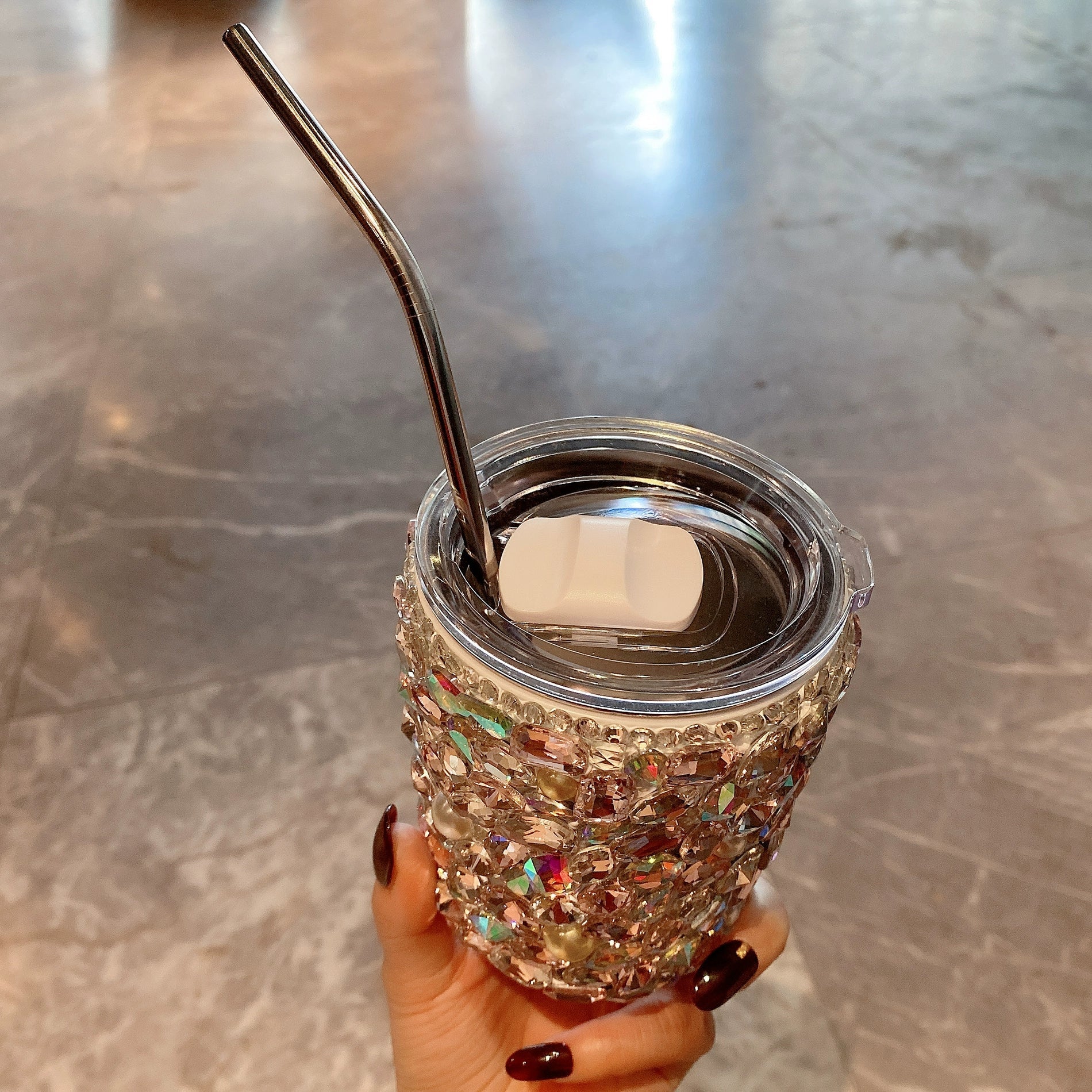 Luxury Diamond-Encrusted Straw Cup – High-End Portable Stainless Steel Water Tumbler