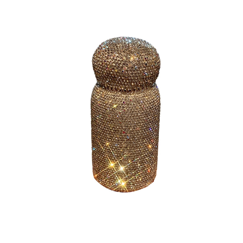 Mini Diamond-Encrusted Stainless Steel Thermos Cup – Portable Water Bottle for Travel & Car