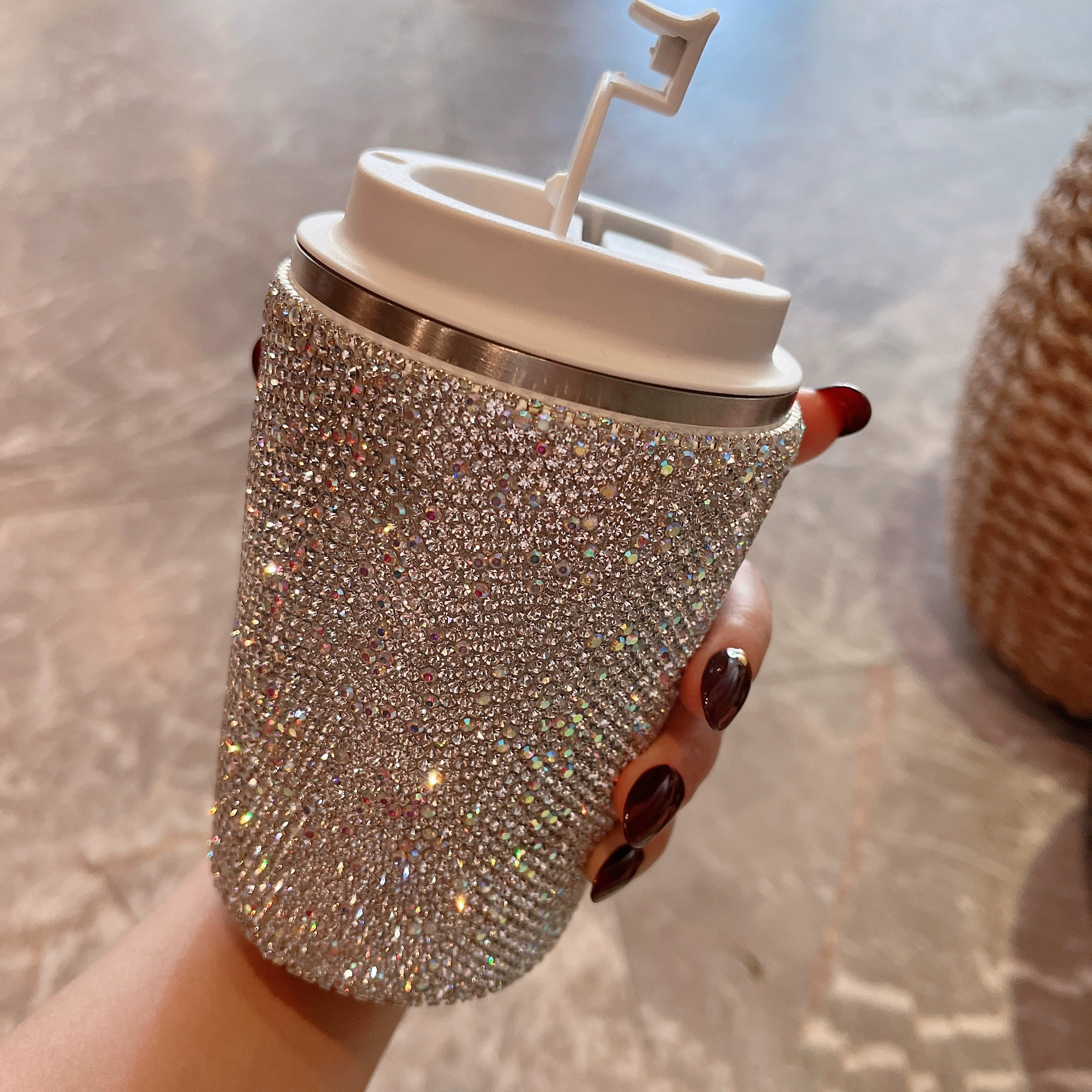 Diamond-Encrusted Stainless Steel Thermos Cup – Large-Capacity Portable Water Bottle for Car & Travel