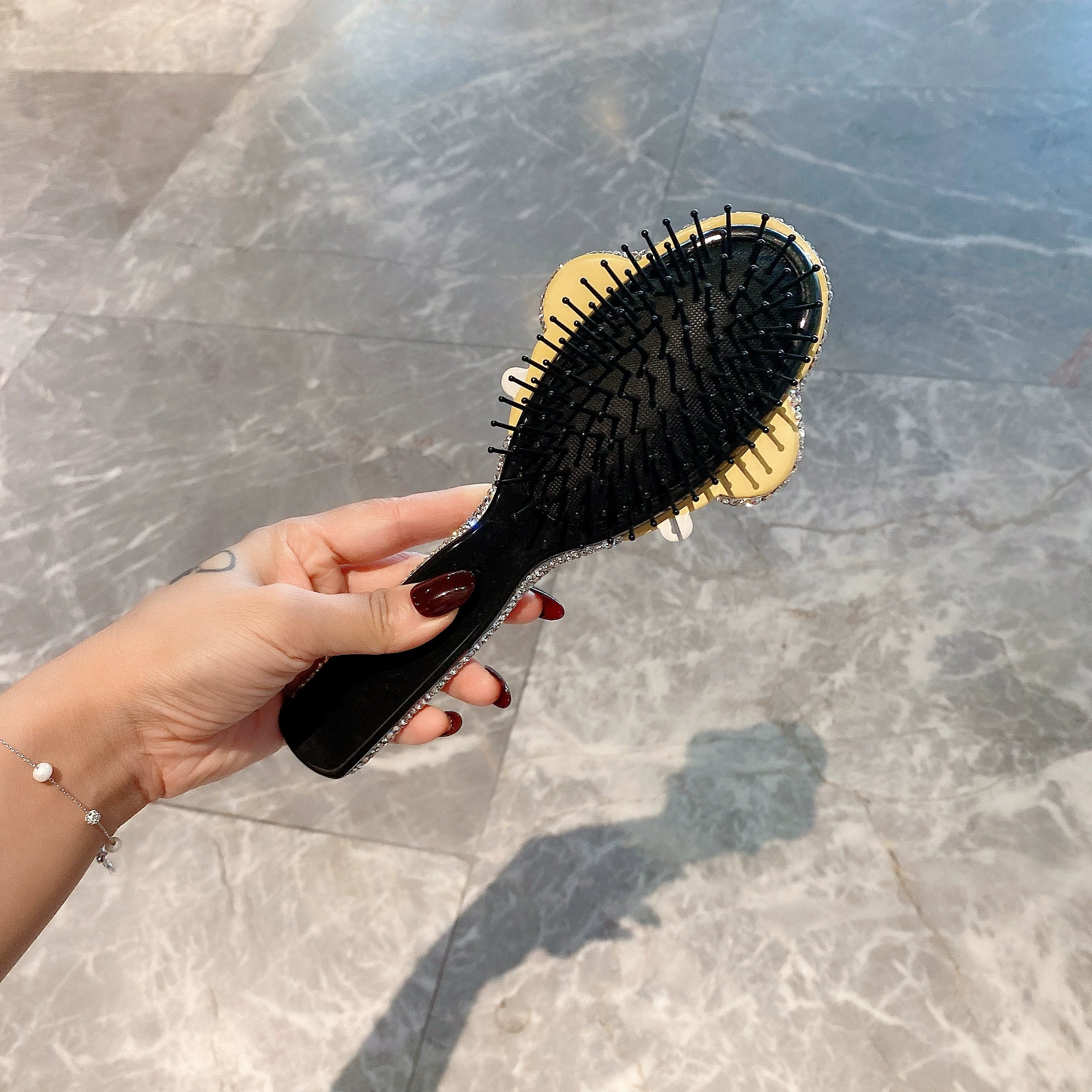 Diamond-Encrusted Princess Airbag Massage Hair Comb – Portable Wooden Hair Care Comb for Women, Dorm & Dressing Table