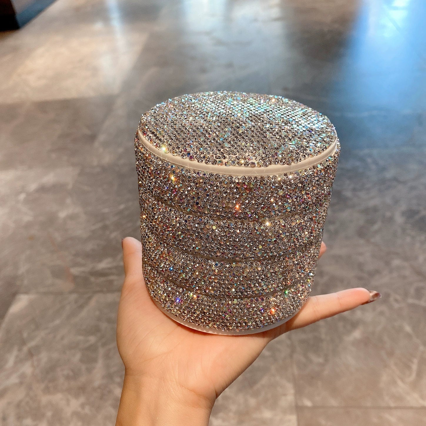 Diamond-Encrusted Rotating Jewelry Box – Multi-Layer Storage for Earrings, Rings, and Hand Jewelry