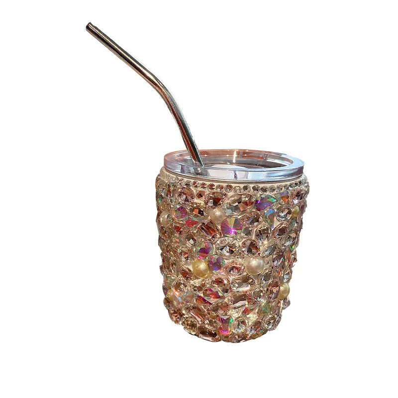 Luxury Diamond-Encrusted Straw Cup – High-End Portable Stainless Steel Water Tumbler