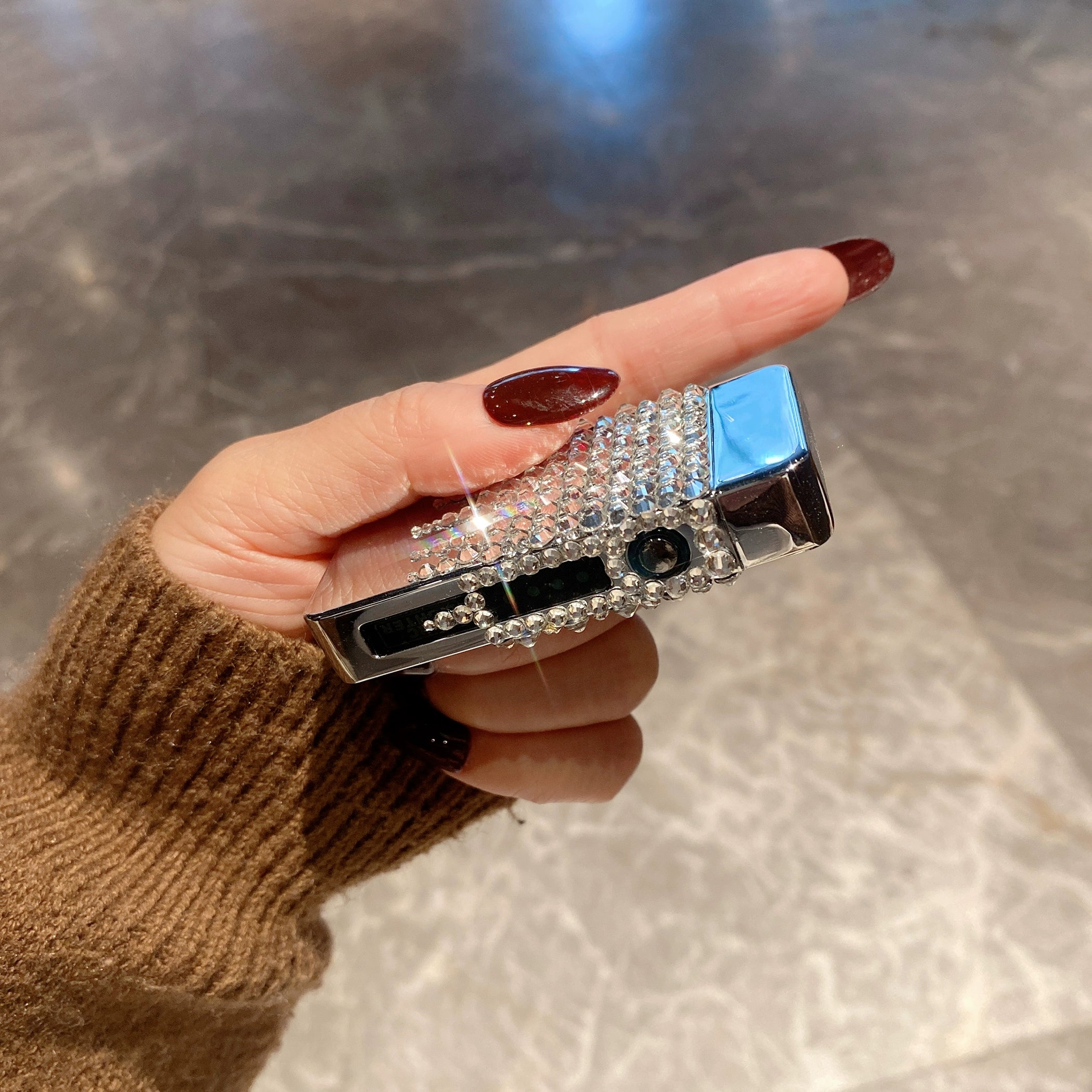 Diamond-Encrusted Rechargeable Arc Lighter – Portable USB Electric Lighter for Outdoor & Travel